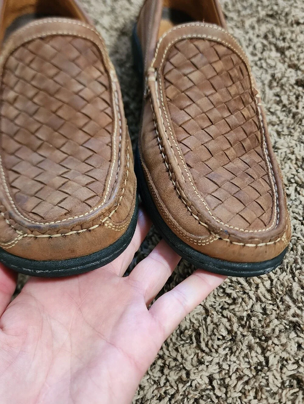 Johnston & Murphy Brown Woven Leather Loafers Slip On Moccasins 9 Business Work